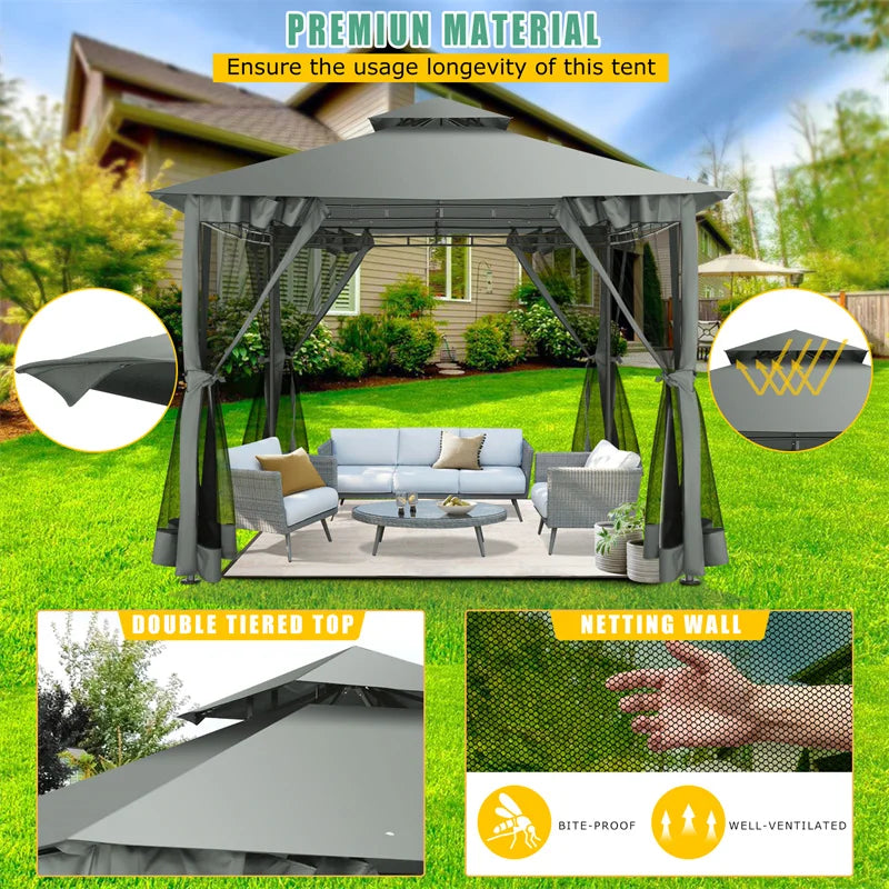 Tooluck Gazebo With Steel Frame And Cold-Proof Curtains