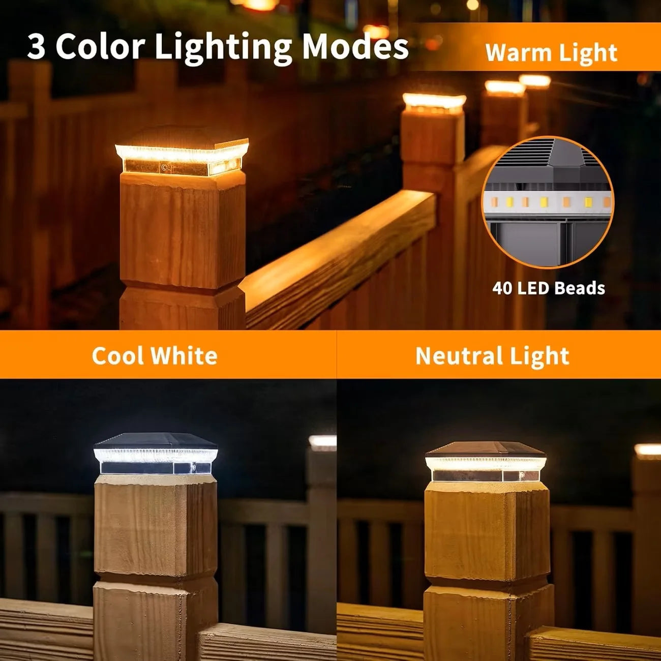 Automatic Solar Post Lights For Outdoor Fence Lighting