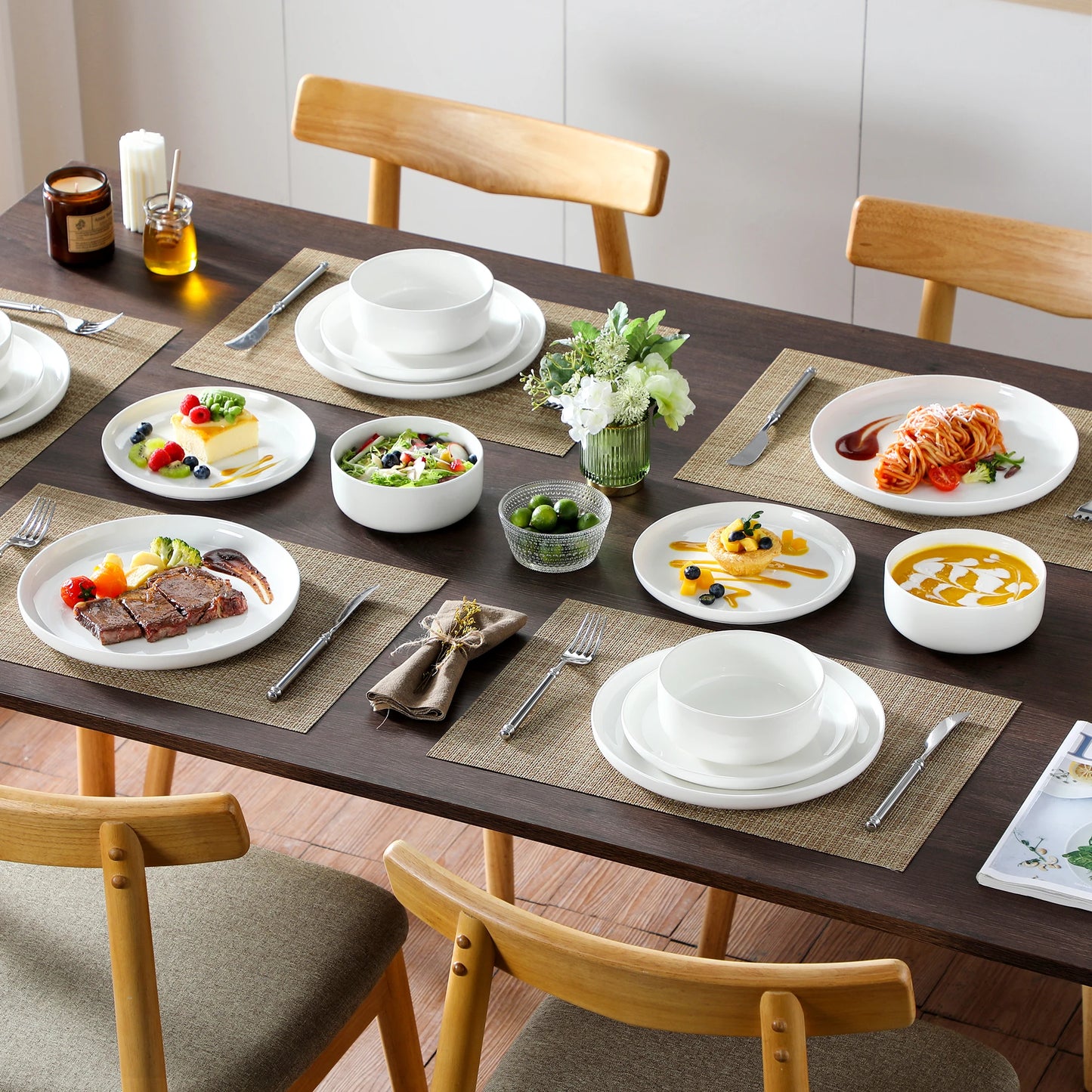 MALACASA Luna Ceramic Dinnerware Set Service For 6