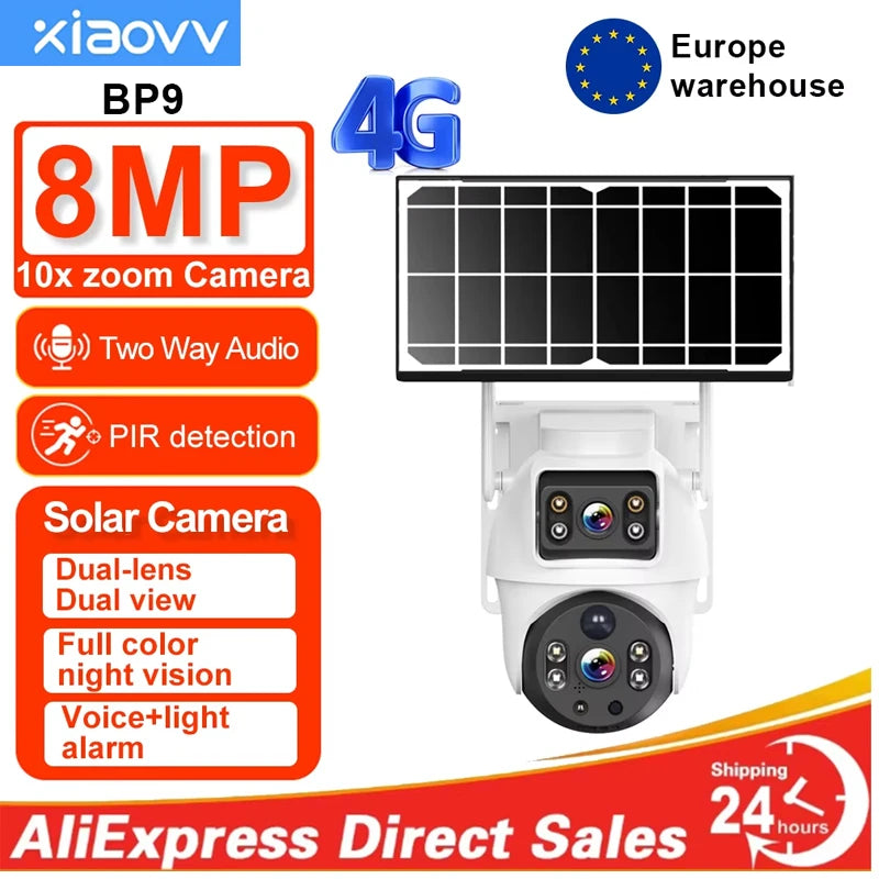 Xiaovv 4G Solar Security Camera Dual Lens PIR Night Vision