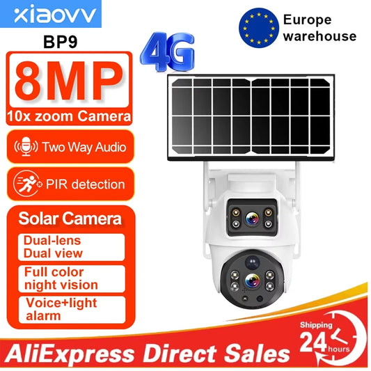 Xiaovv 4G Solar Security Camera Dual Lens PIR Night Vision