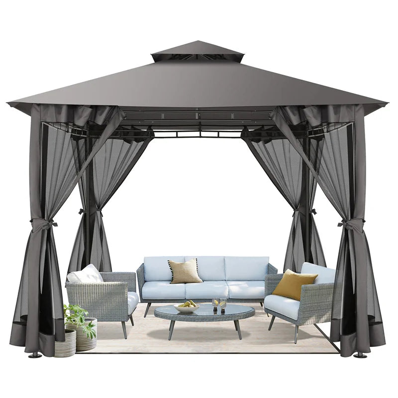 Tooluck Gazebo With Steel Frame And Cold-Proof Curtains