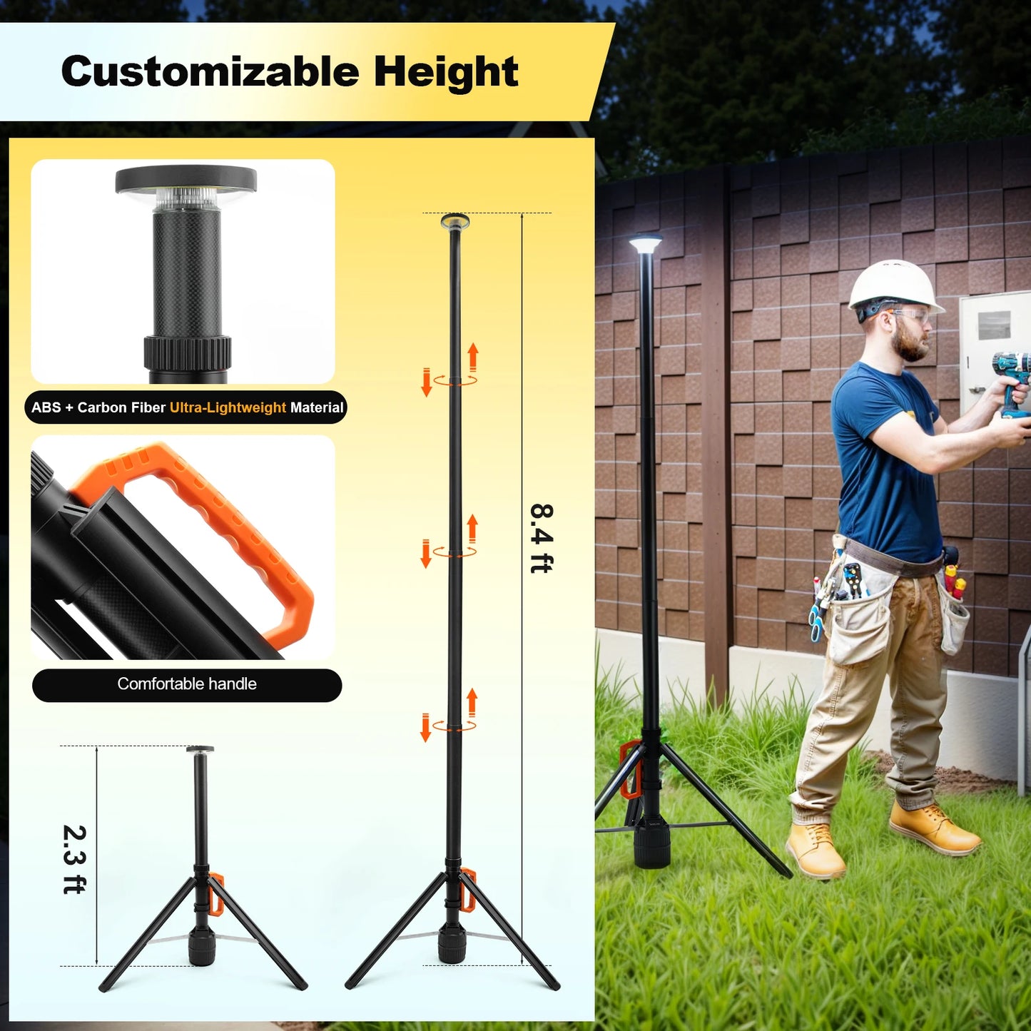 Rechargeable Remote Control Telescopic Work Light With Adjustable Lighting