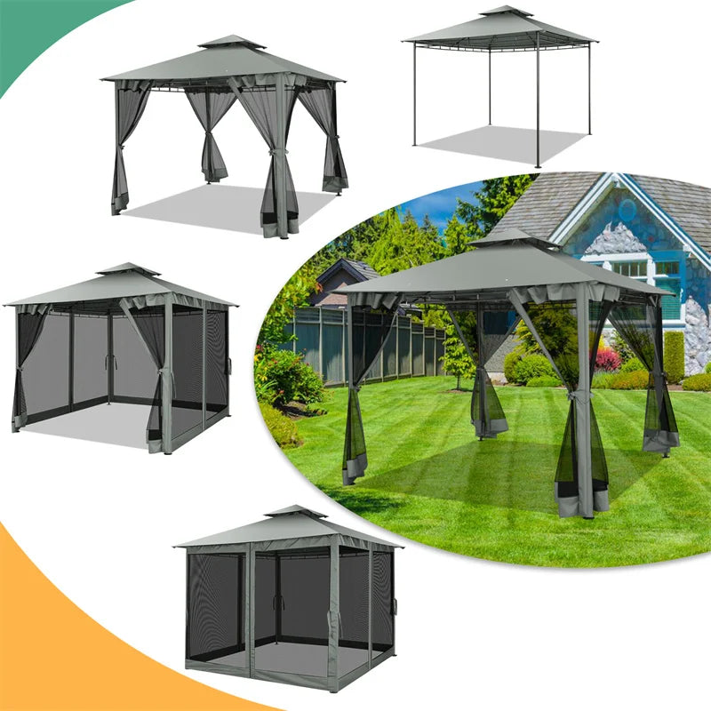 Tooluck Gazebo With Steel Frame And Cold-Proof Curtains