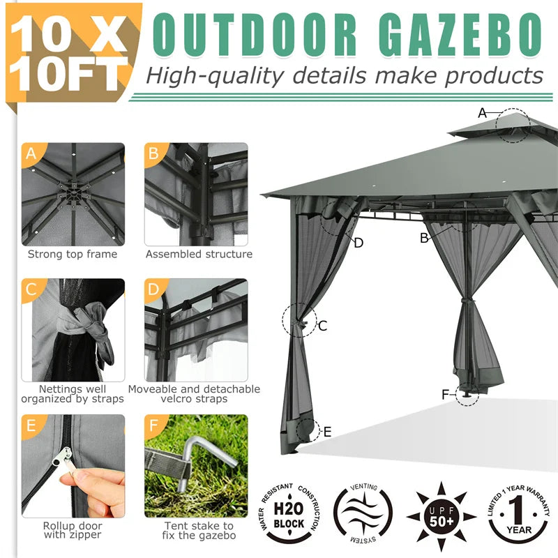 Tooluck Gazebo With Steel Frame And Cold-Proof Curtains