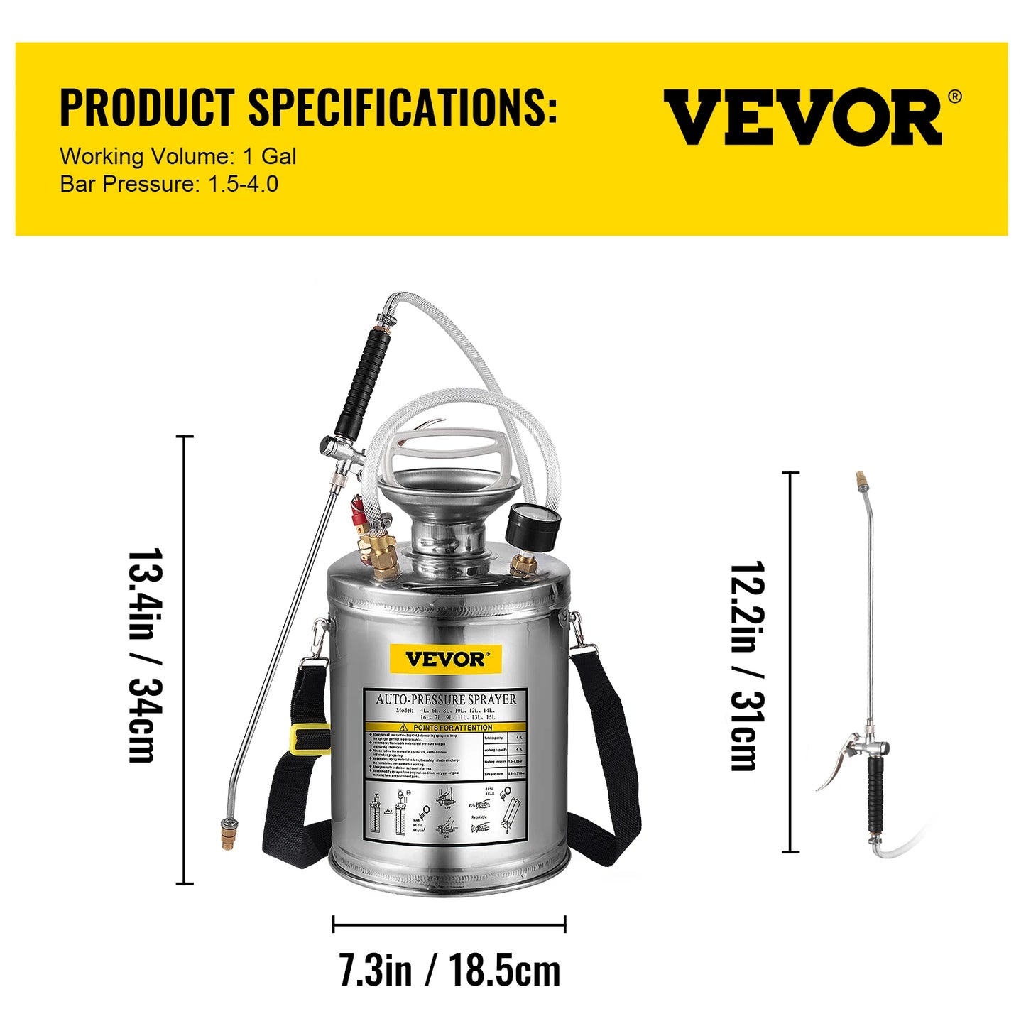 SucceBuy Hand Powered Stainless Steel Garden Sprayer