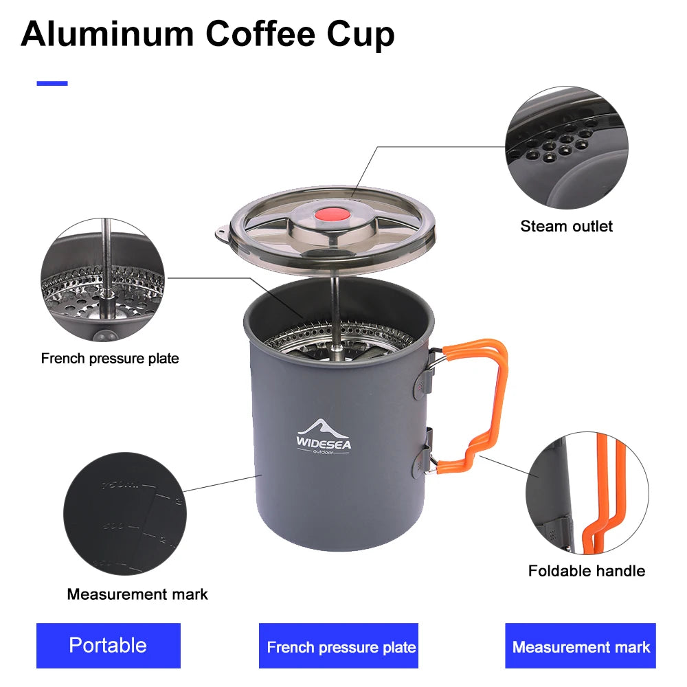 Widesea Aluminum Camping Coffee Pot French Press Outdoor Mug