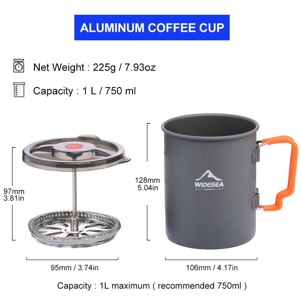Widesea Aluminum Camping Coffee Pot French Press Outdoor Mug