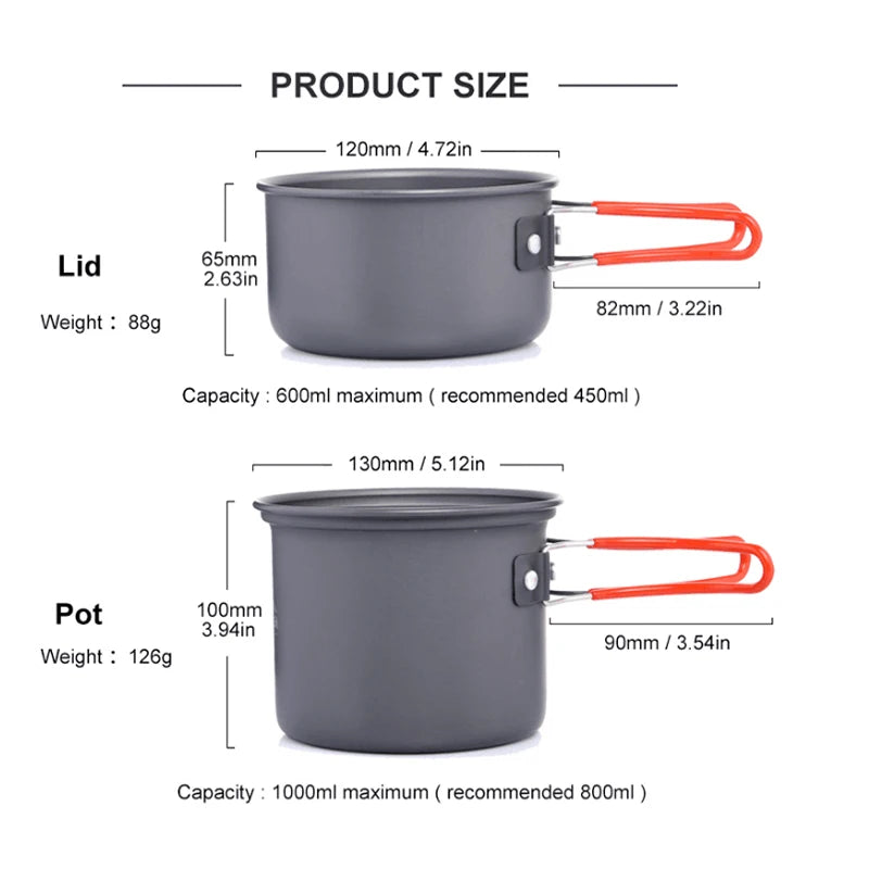 Widesea Ultralight Aluminum Camping Cookware Set With Pouch