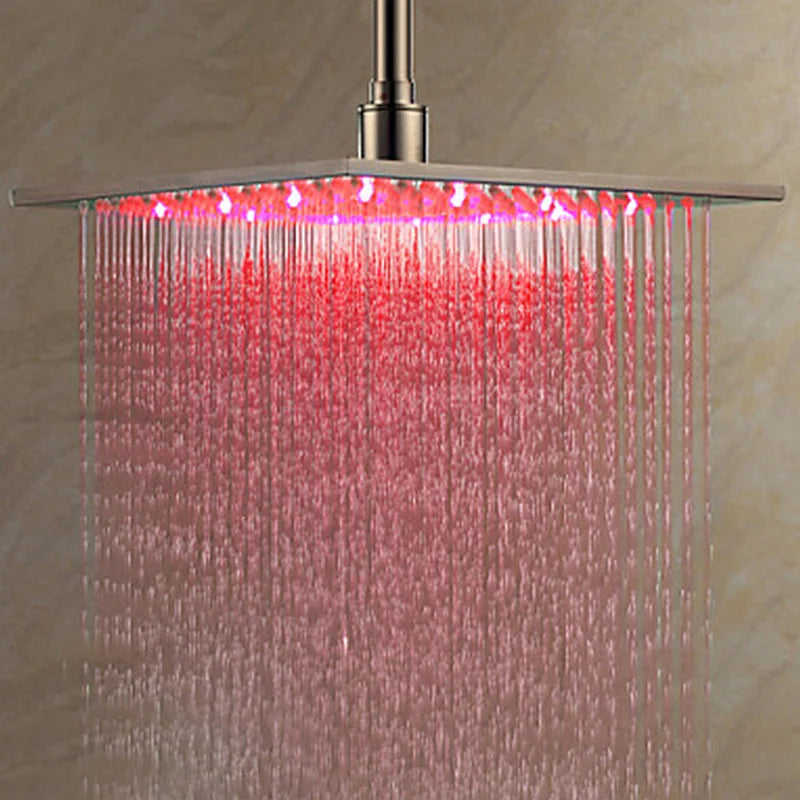 Rozin Rainfall Shower Head with LED Square Brass Wall Mounted