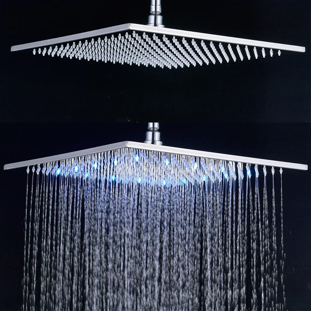 Rozin Rainfall Shower Head with LED Square Brass Wall Mounted
