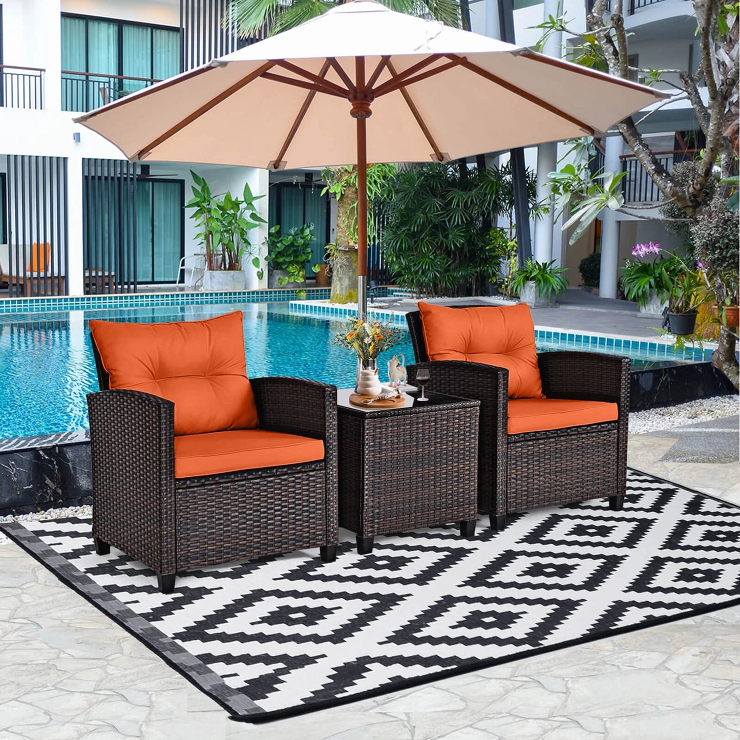 HOMASIS 3-Piece Patio Outdoor Rattan Furniture Set