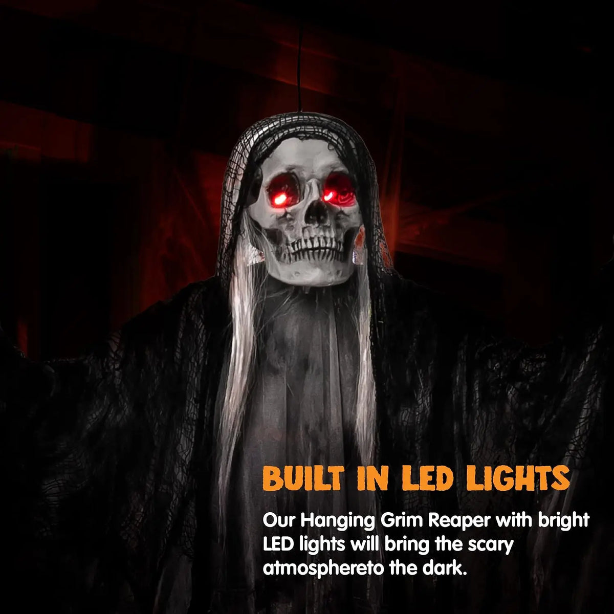 Joyfy Animated Hanging Grim Reaper Halloween Decoration with Voice Control