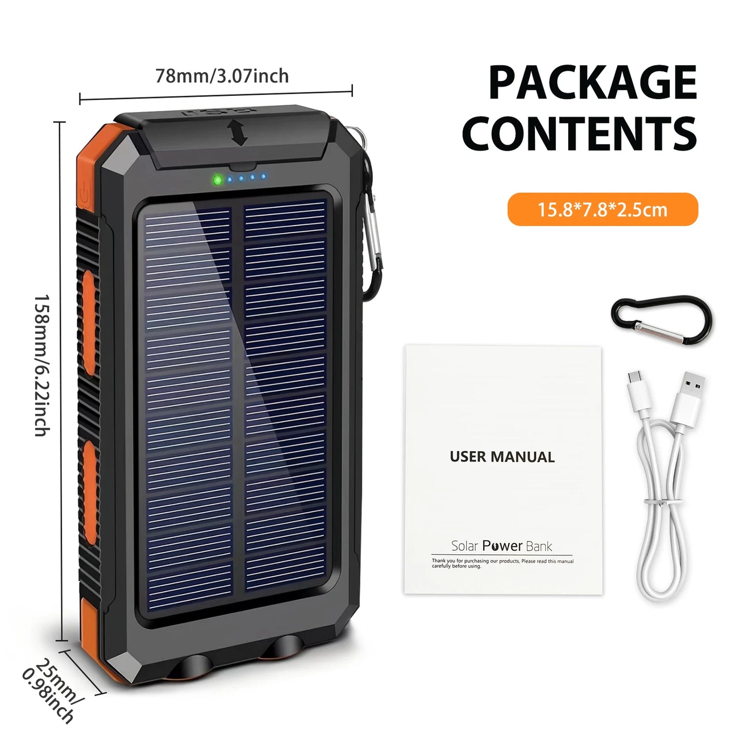 30000mAh Solar Power Bank With Dual USB Ports And LED Light For iPhone