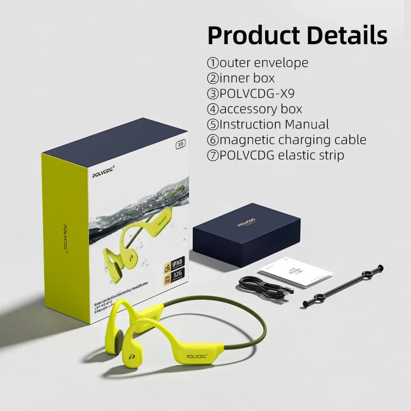 POLVCDG X9 Bone Conduction Earphones IPX8 Waterproof Open Design