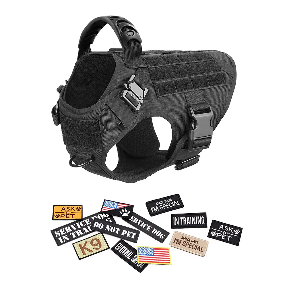 Military Large Dog Harness Vest Set With Leash And Patches
