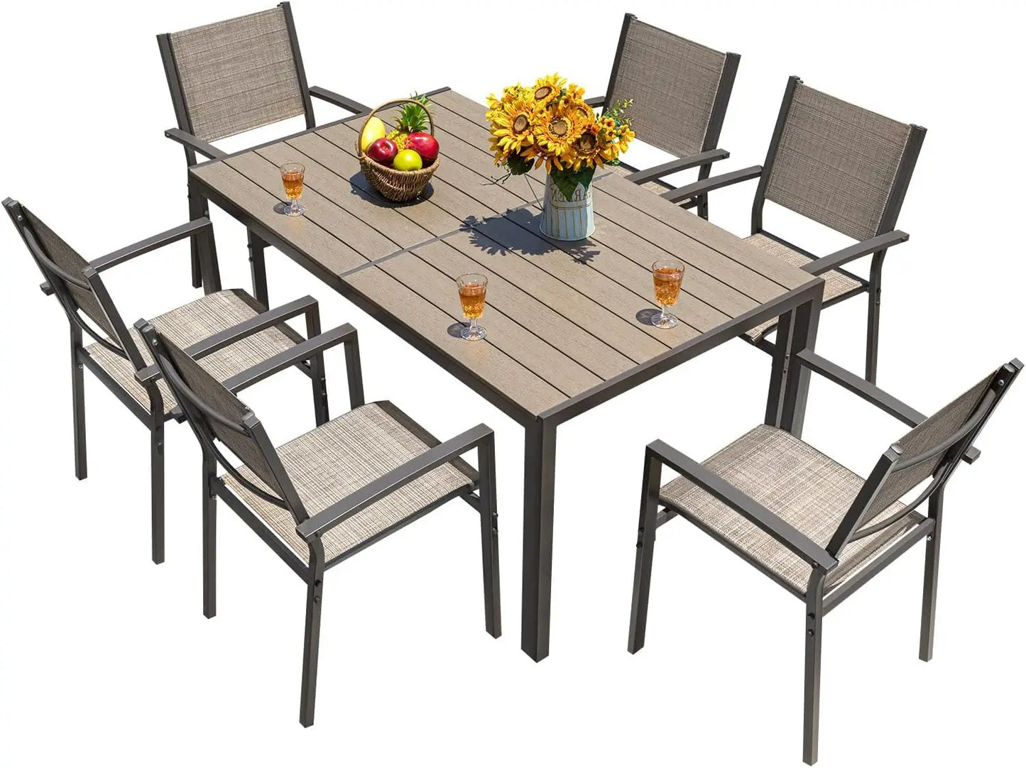 Patio Dining Set 7 Pieces Large Table And Textilene Chairs