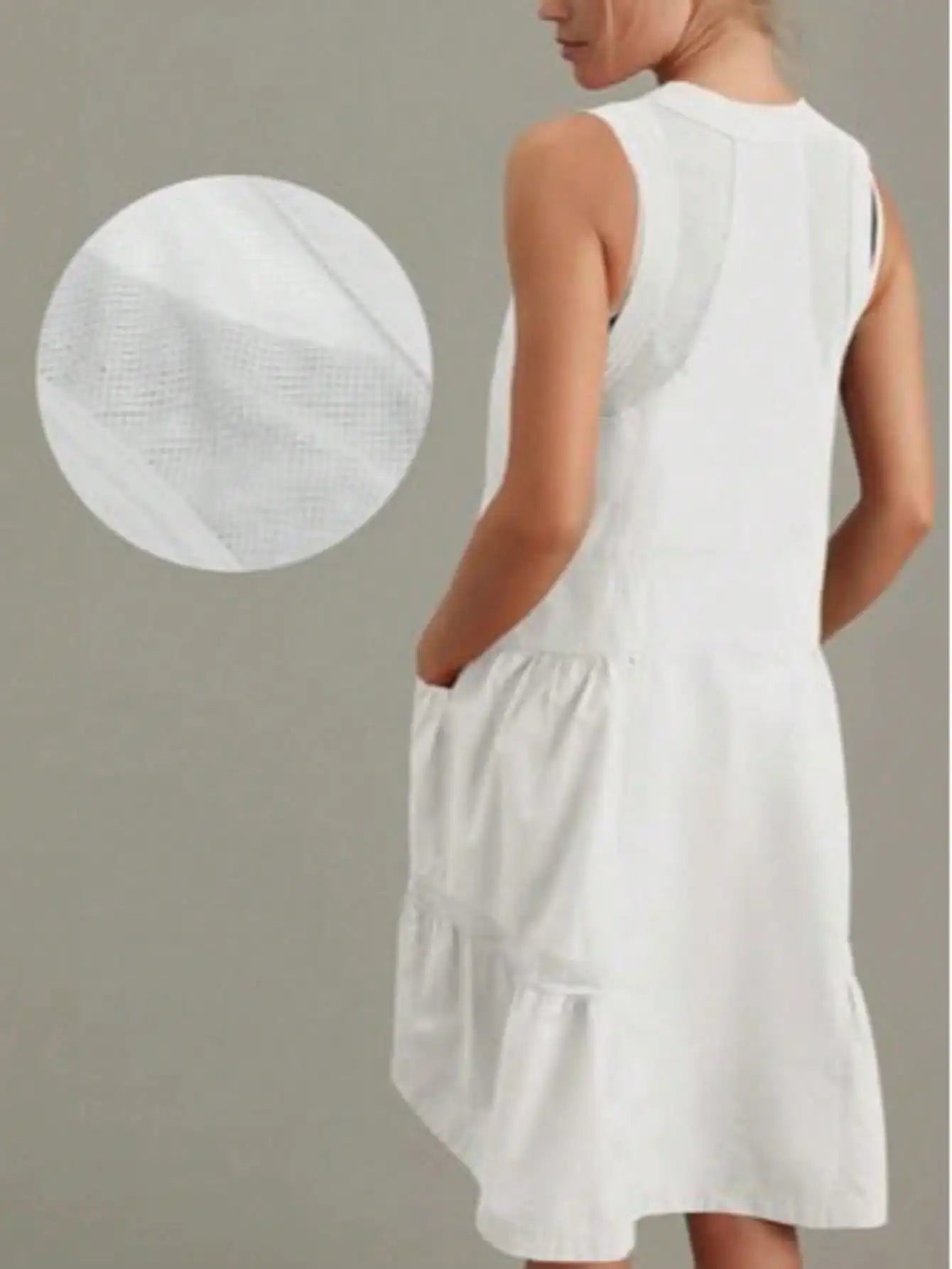 Fisoew Women Sleeveless V Neck Summer Dress Mesh Back Pockets