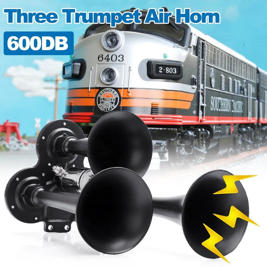 Carbole Train Air Horn 3 Trumpets Kit 600DB 12V 24V