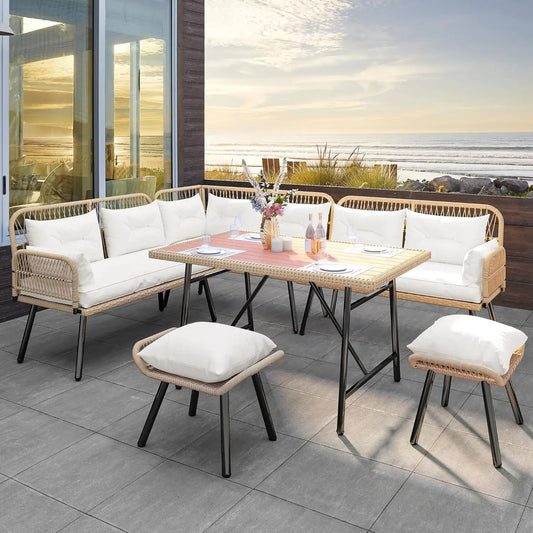 Otto Patio Wicker L-Shaped Outdoor All-Weather Furniture Set With Cushions