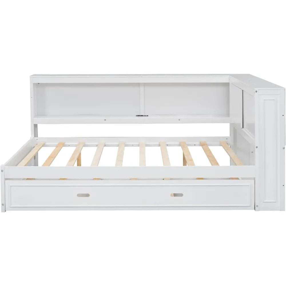 Daybed With Trundle And Storage Bookcase Led Lights Usb Ports