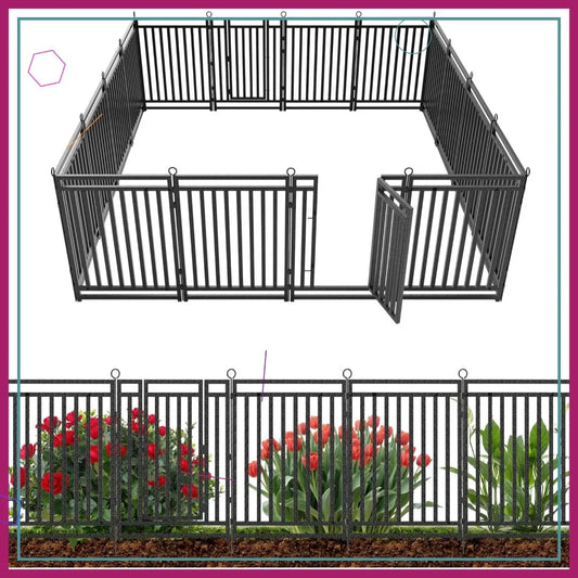 Durable Metal Garden Fence Kit With 14 Panels And Gates