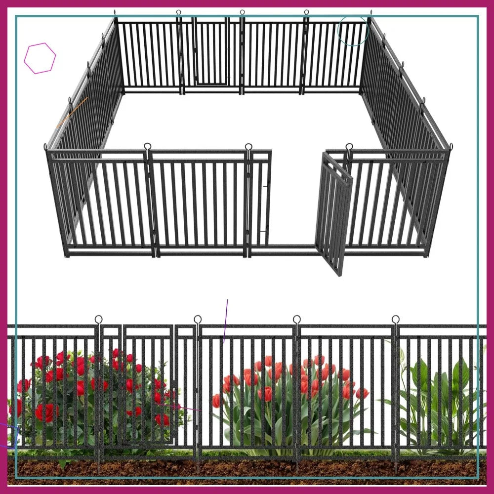 Durable Metal Garden Fence Kit With 14 Panels And Gates