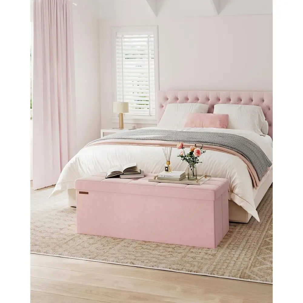 Ottoman Storage Bench With Velvet Top And Internal Storage