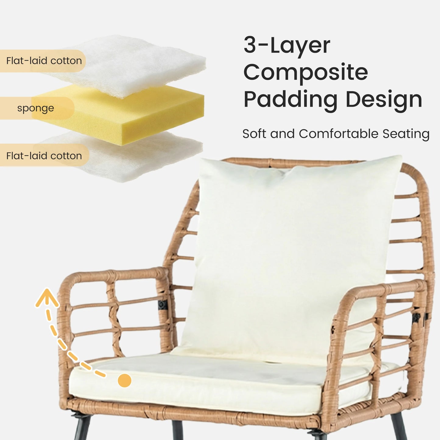 JHK Outdoor Wicker Patio Furniture Set 4 Pieces Glass Table