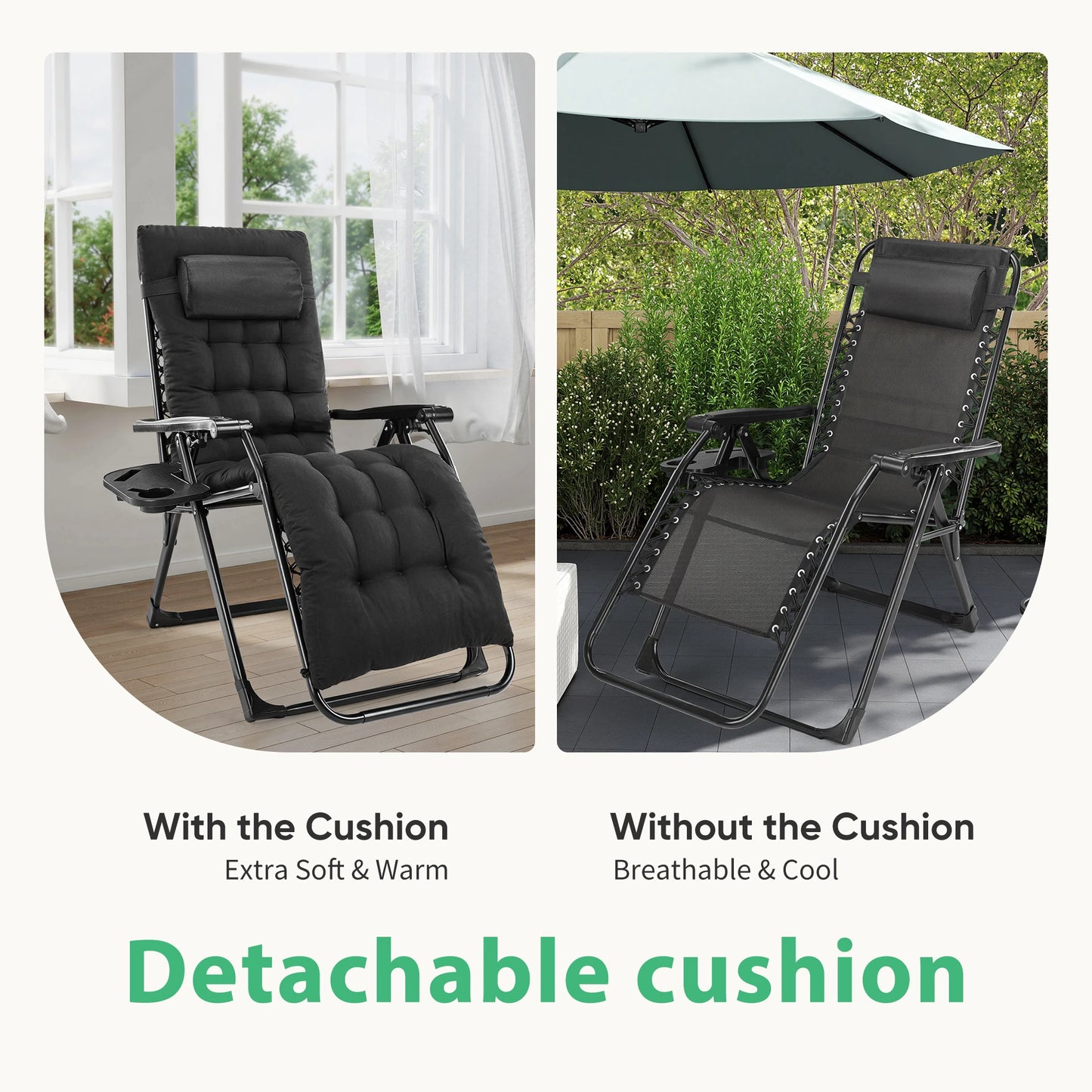 JHK Zero Gravity Recliner Patio Lounge Chair With Cup Holder Trays