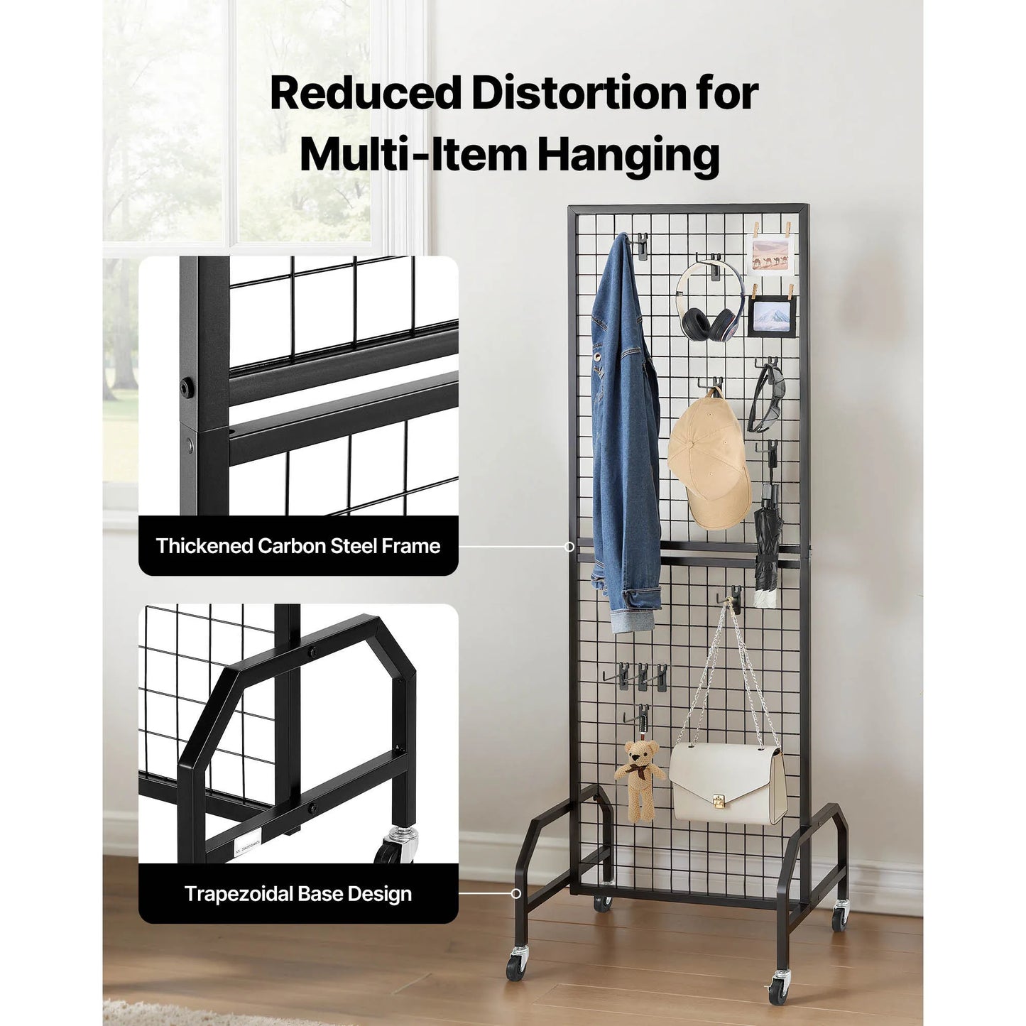 SucceBuy Grid Wall Panel Display Rack With Wheels Carbon Steel