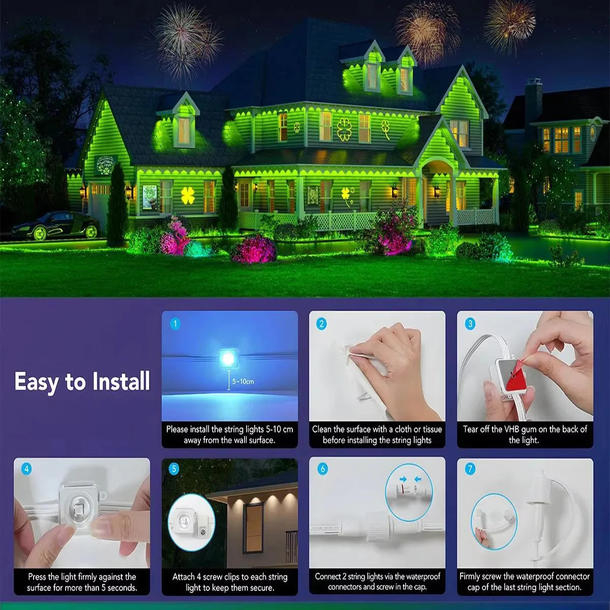 Smart App Controlled RGBIC LED Outdoor Eaves Christmas Decorative Lights