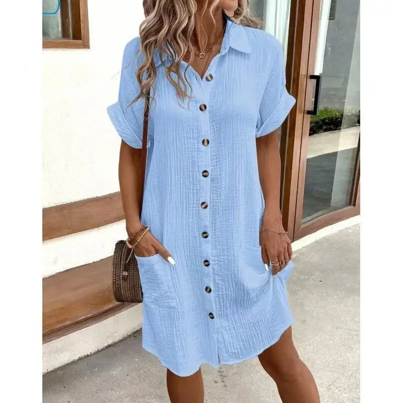 Hallolilla Women Casual Loose Short Sleeve Fashion Stylish Dress