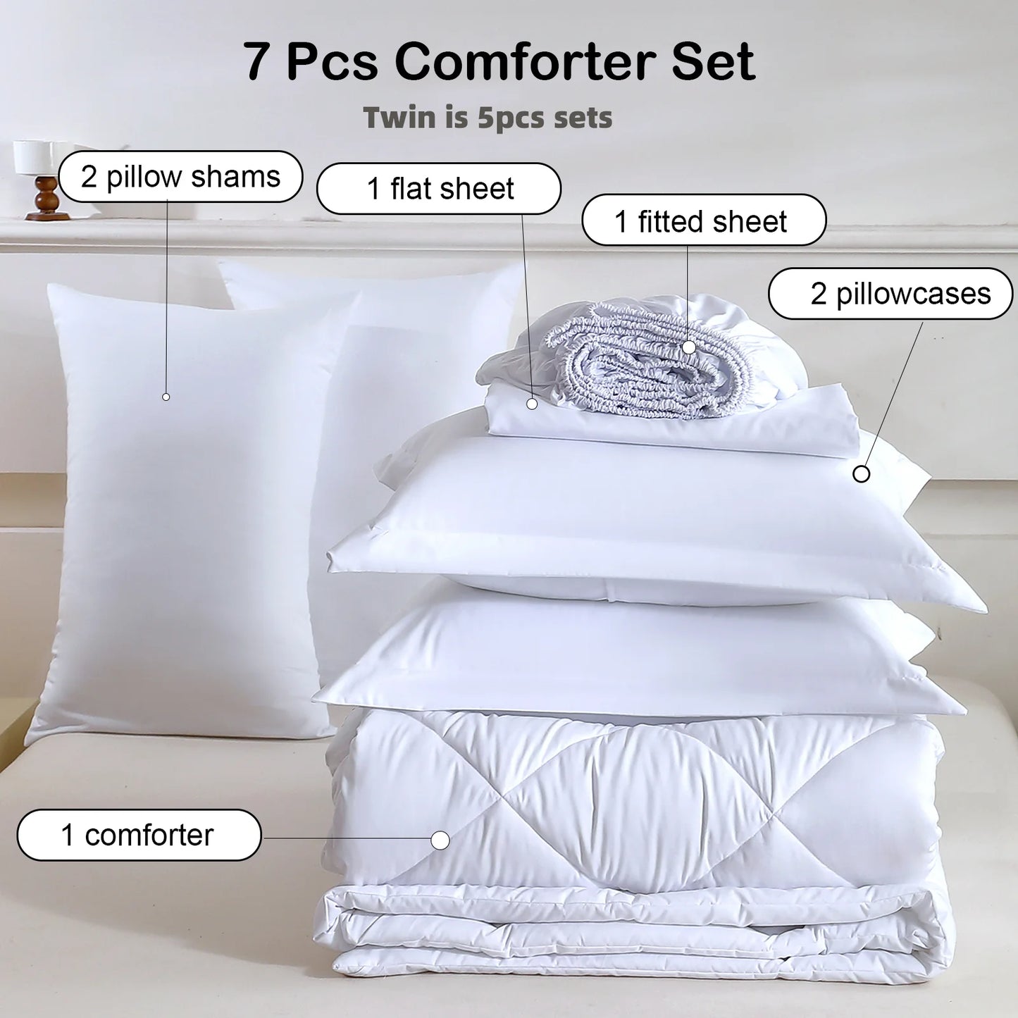 easYum 7 Piece Bedding Set With Comforter Flat And Fitted Sheets Pillowcases