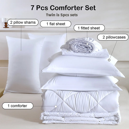 easYum 7 Piece Bedding Set With Comforter Flat And Fitted Sheets Pillowcases