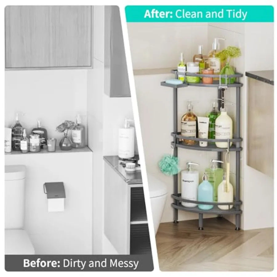 Standing Corner Shower Caddy Organizer with Soap Holder and Hooks