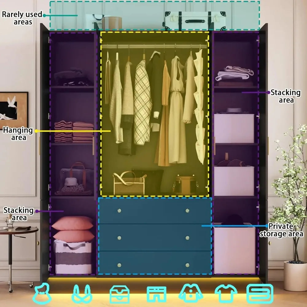 Modern Wardrobe Armoire With Mirror And Led Lights