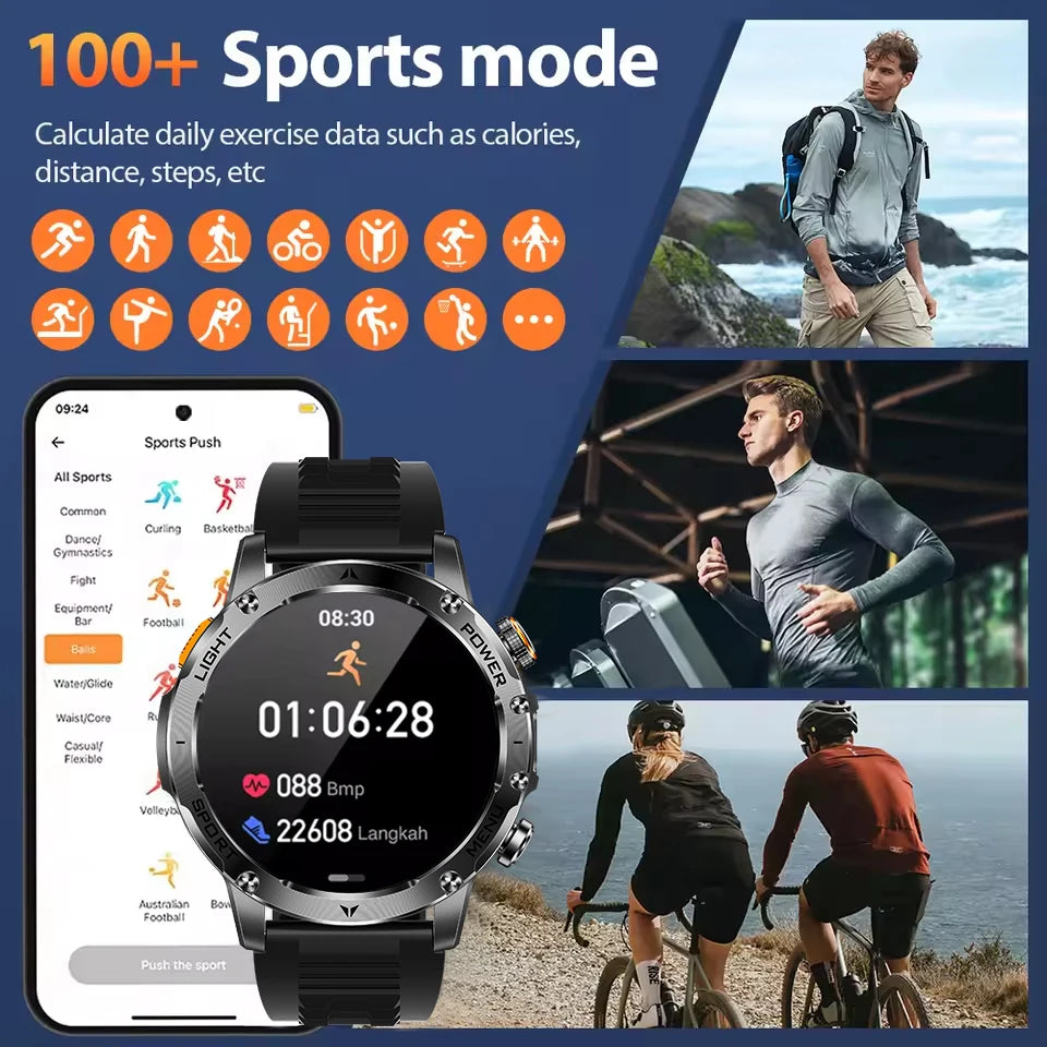 Outdoor Mens Smart Watch IP68 Waterproof Heart Rate Blood Oxygen