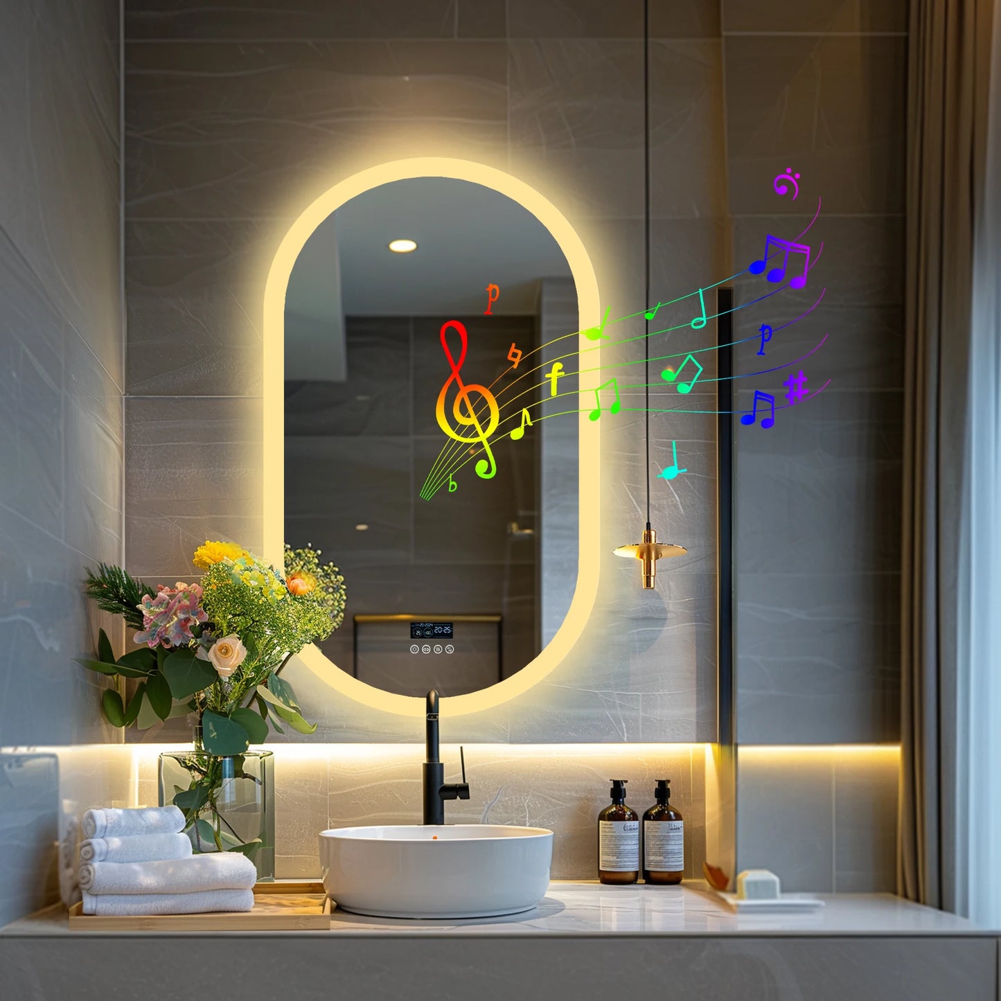 Wisfor Oval LED Bathroom Mirror With Anti-Fog Bluetooth Speaker
