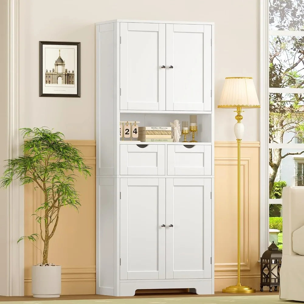 Kitchen Pantry Cabinet With Adjustable Shelves 2 Drawers And 4 Door Shelves