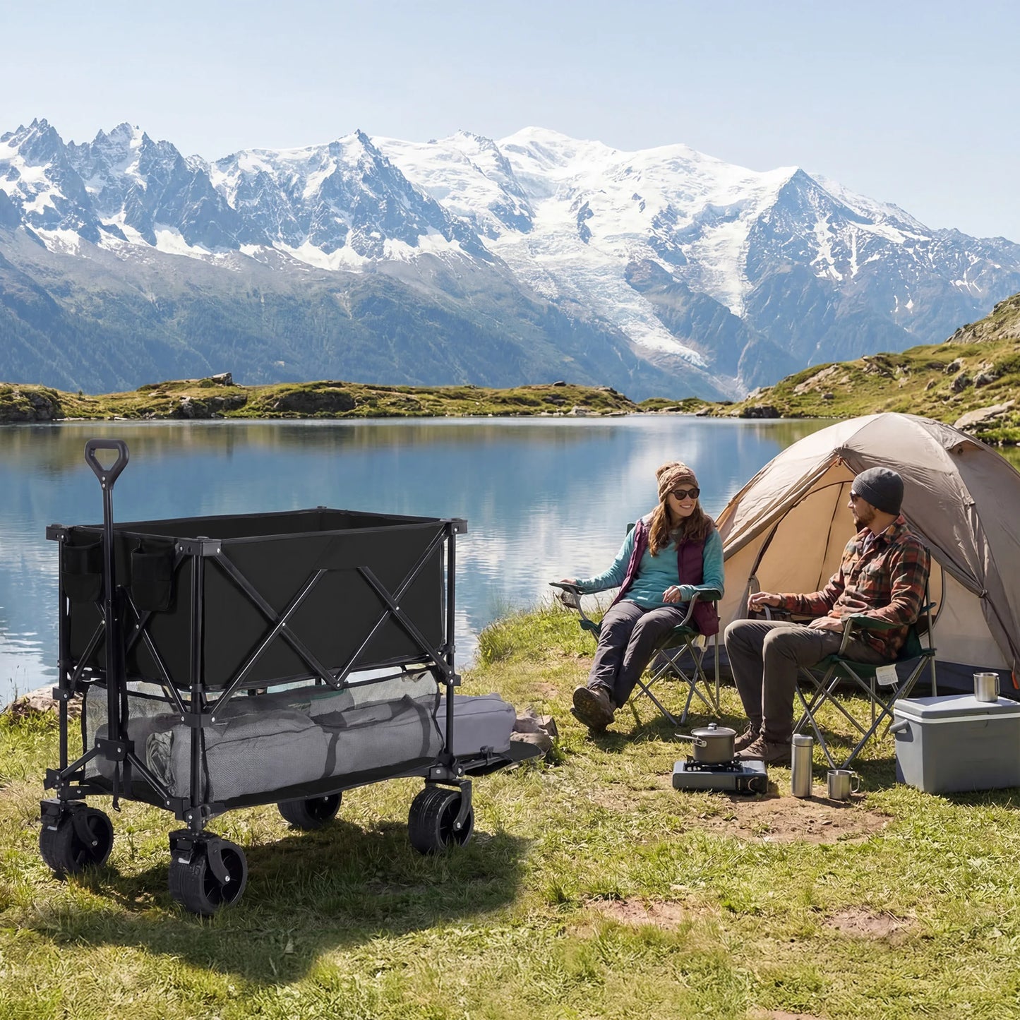 JHK Double Decker Wagon Collapsible Folding Cart Garden Beach Camping