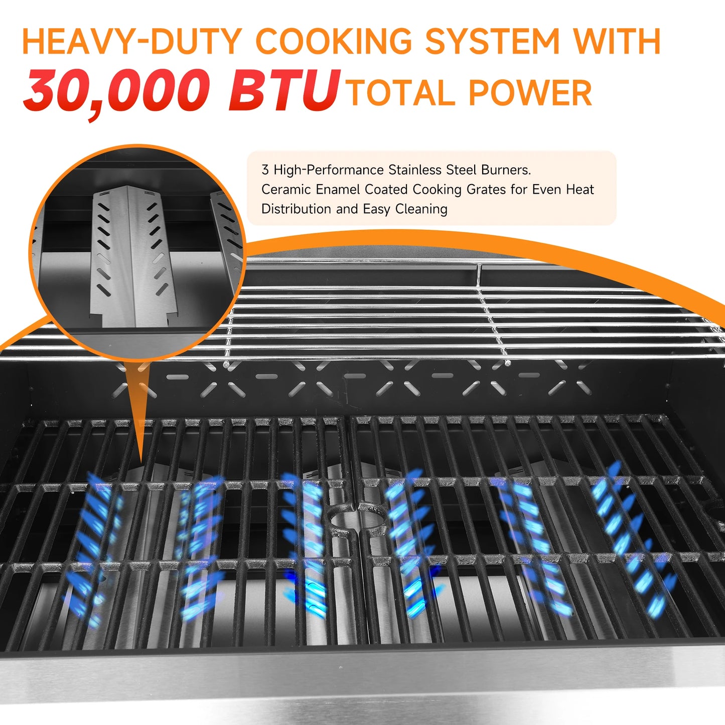 Propane 3 Burner Gas Grill With Warming Rack And Wheels