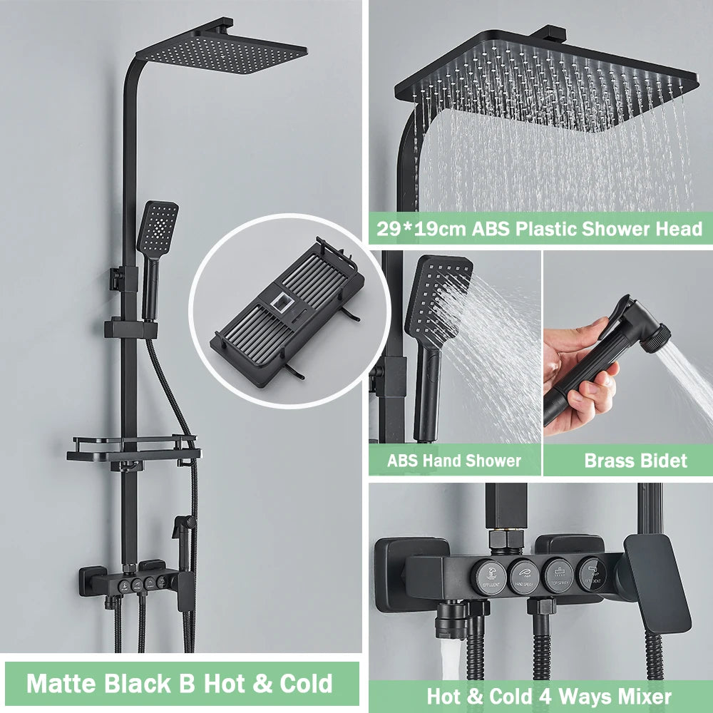 Rozin Thermostatic Shower Faucet Set Wall Mounted Digital Mixer Rainfall Bidet
