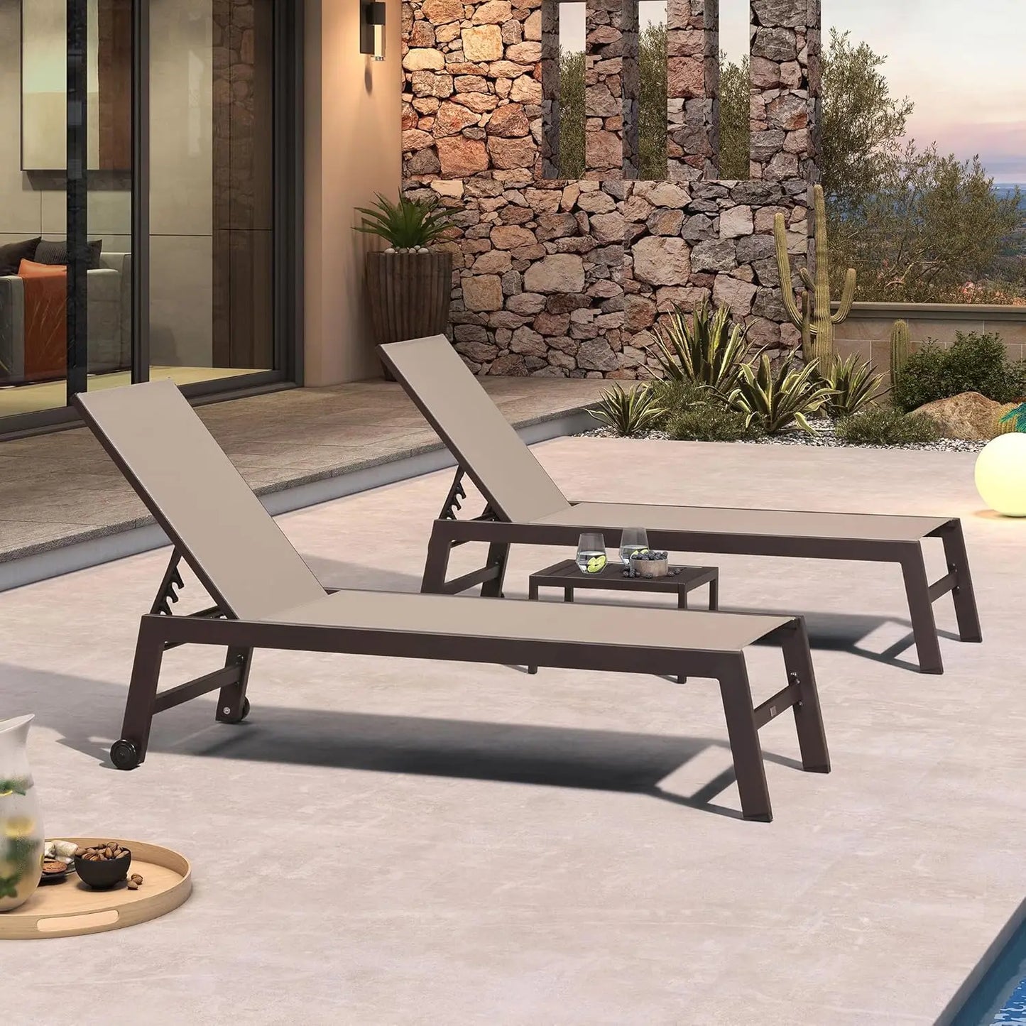 XIAOLANG Outdoor Chaise Lounge Set With Adjustable Backrest And Wheels
