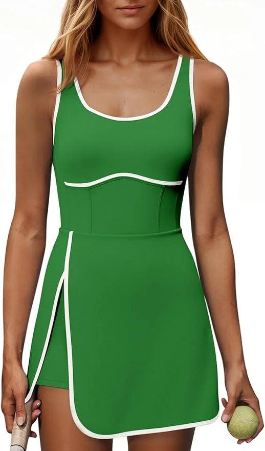 Fisoew Womens Tennis Dress Built In Bra Sleeveless Athletic Sportswear