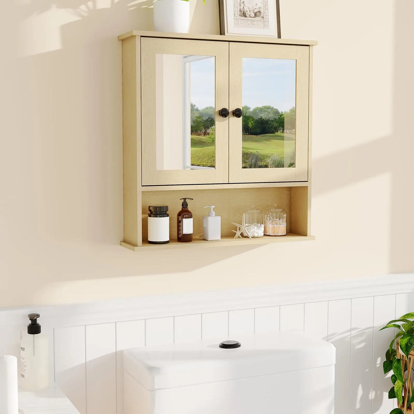 HiMISS Wooden Wall Mounted Bathroom Cabinet With Mirror Doors