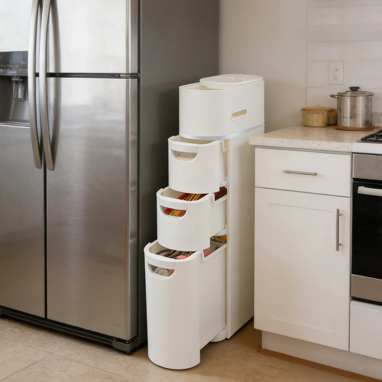 Bymaocar Three Tier Bathroom Cabinet Freestanding Narrow Storage