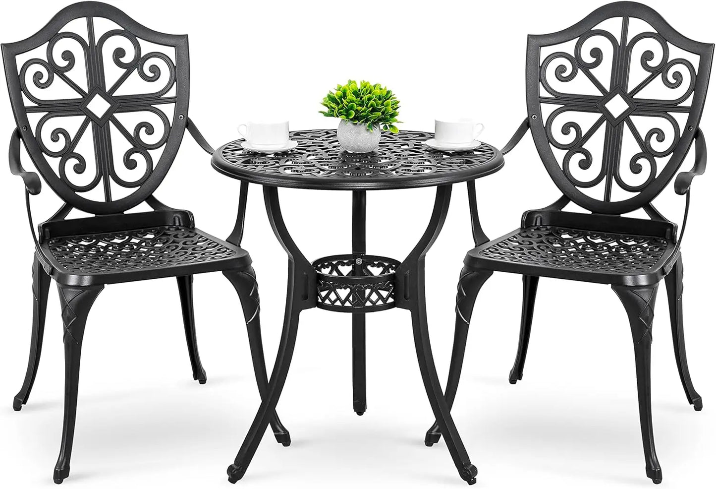 Outdoor Cast Aluminum Patio Bistro Set With Umbrella Hole