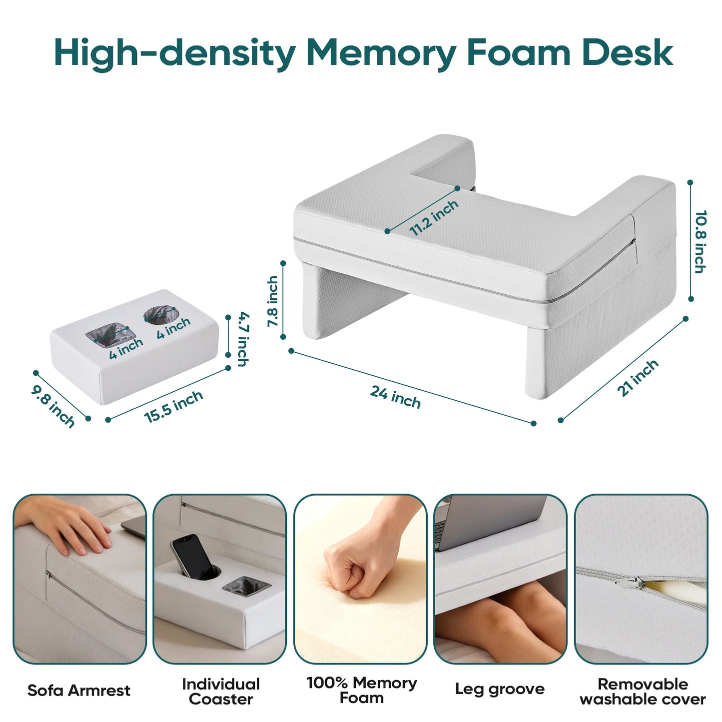 JHK Memory Foam Reading Pillow Ergonomic Neck Support with Cover