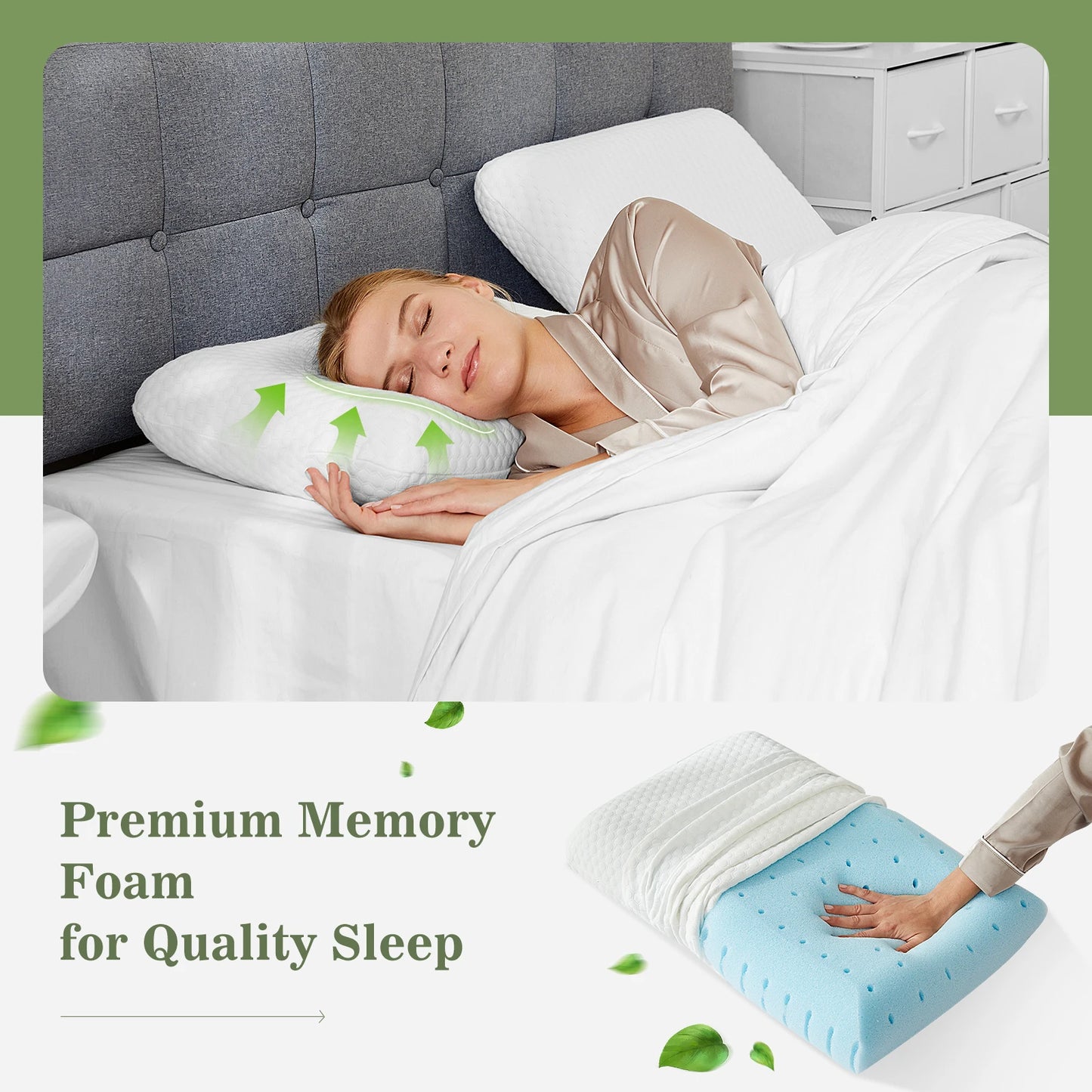 JHK Memory Foam Pillow Ventilated Cooling With Removable Washable Cover